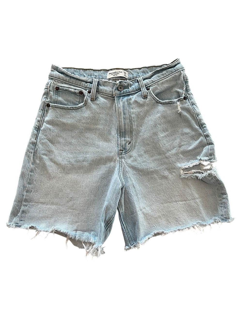 Abercrombie & Fitch Light Wash Distressed Denim Shorts with side leg cutout-29/8